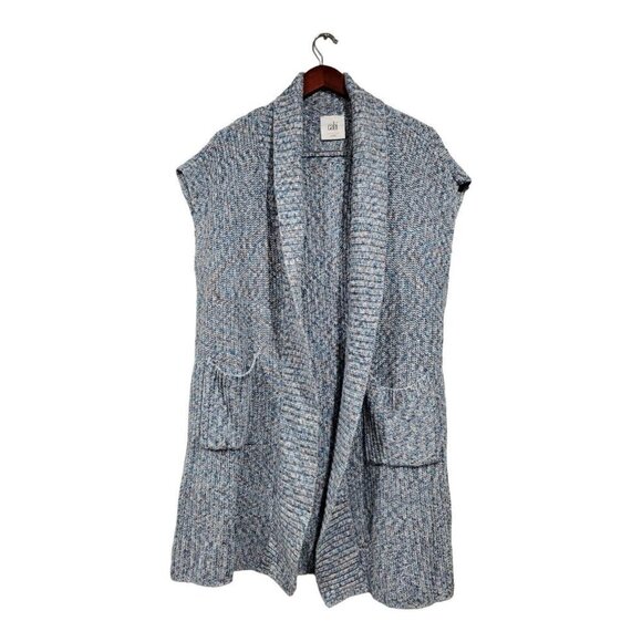 CAbi Napa Blue Marled Knit Open Front Long Duster Cardigan Sweater Vest Size S - Picture 1 of 12